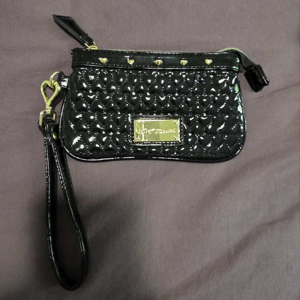 Betswy Johnsin Black And Gold Quilted Wristlet